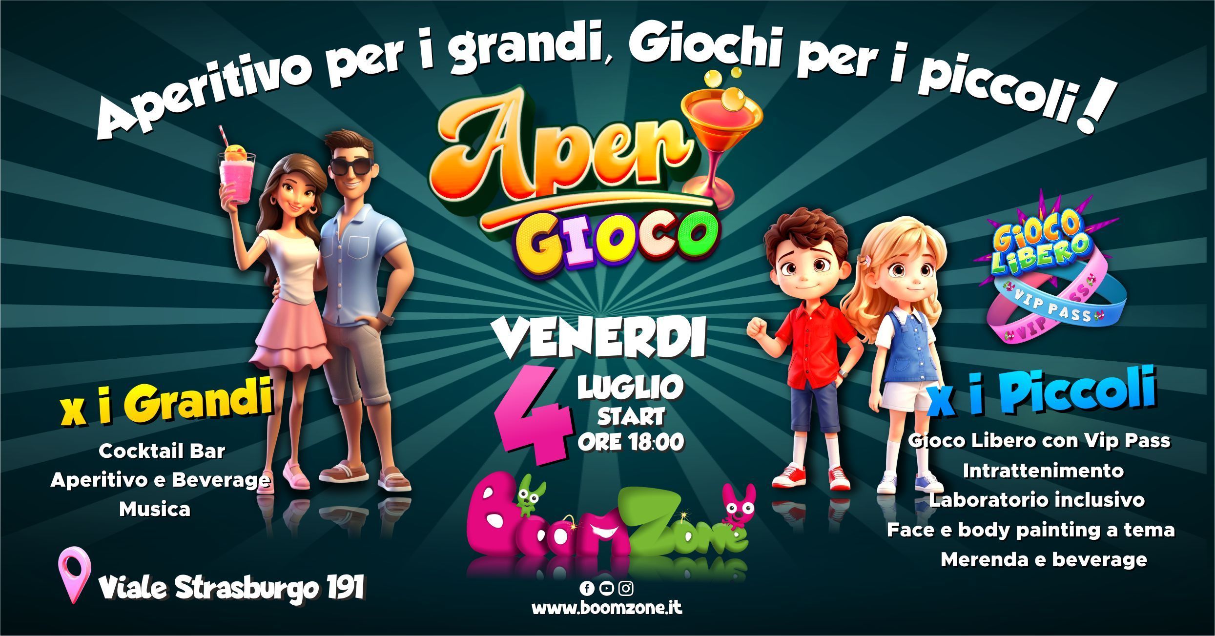 Venerdi 4 Luglio al Boom Zone: Aperitivo Per i grandi, giochi per i piccoli!, Boom Zone parco divertimenti a Palermo