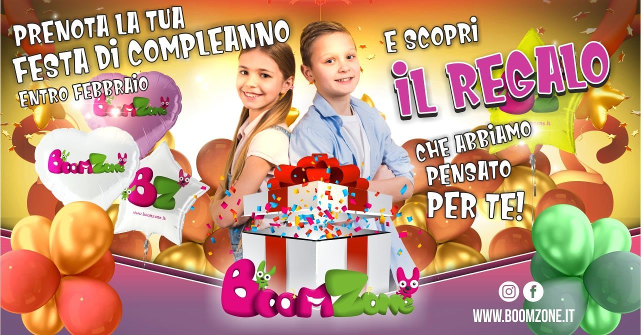 Promozione parco divertimenti Palermo Boom Zone: Prenota la tua festa nel mese di Febbraio e ti faremo un regalo.