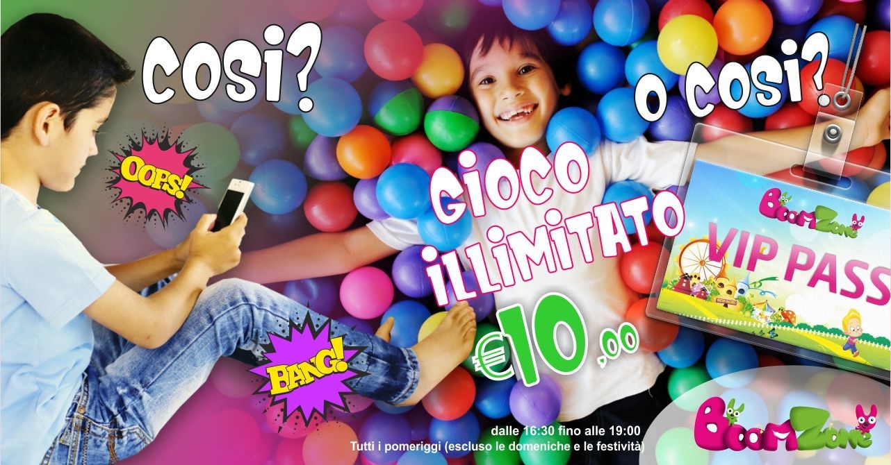 Promozione parco divertimenti Palermo Boom Zone: VIP PASS - GIOCO ILLIMITATO €10,00